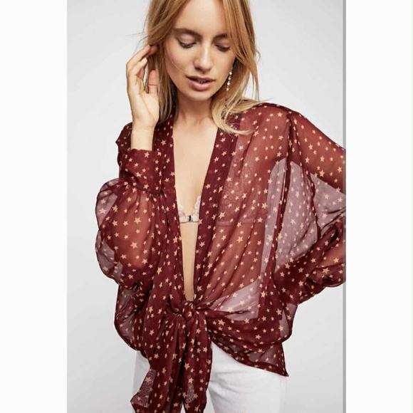 Free People Plus Size Friendly Star Dazed Tie Front Whimsy Hippie Boho Kimono OS - Picture 3 of 10